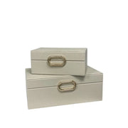 Cream Pebble Texture Box w/Gold Ring Deco: Large