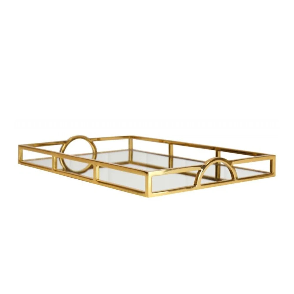 The Panache Rectangle gold glass tray Large