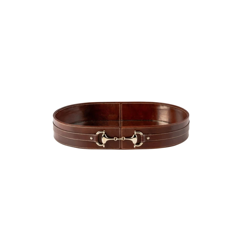 The Panache Tan Oval Leather Tray 46x30.5cm