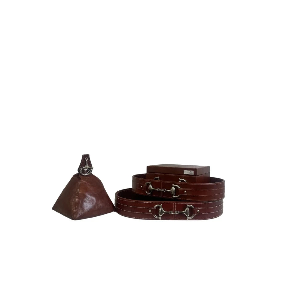 The Panache Tan Oval Leather Tray 46x30.5cm