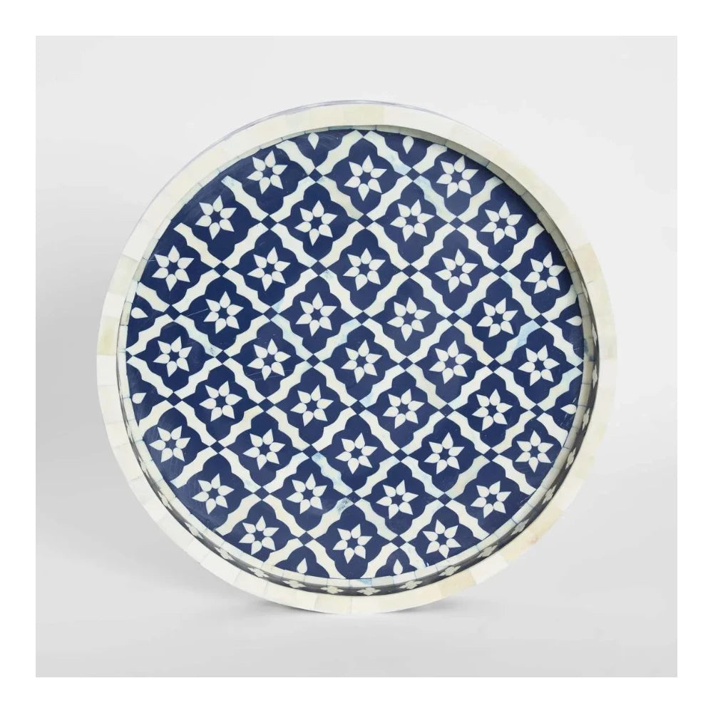 Round Bone Inlay Tray Blue/White