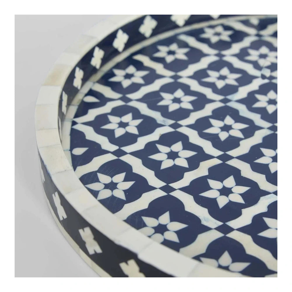 Round Bone Inlay Tray Blue/White