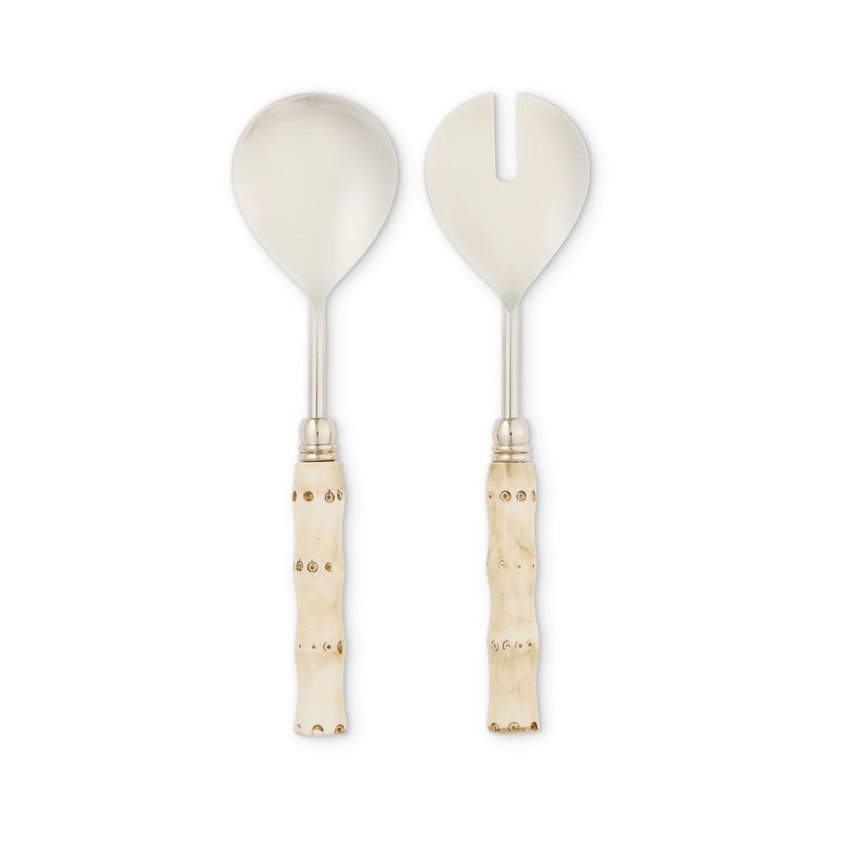 Handpainted BAMBOO CREAM SALAD SERVER SET