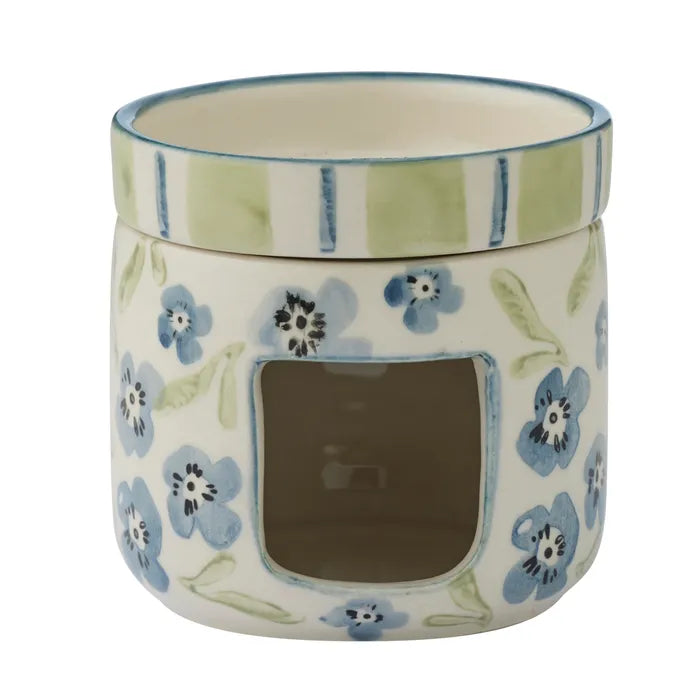 CER OIL BURNER 9.5X9.5CM BLUE/OLIVE