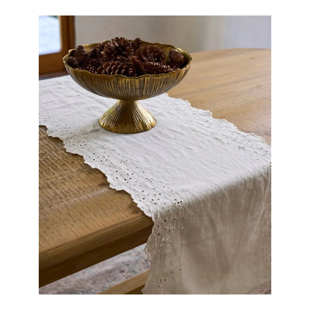 Embroidered Table Runner White