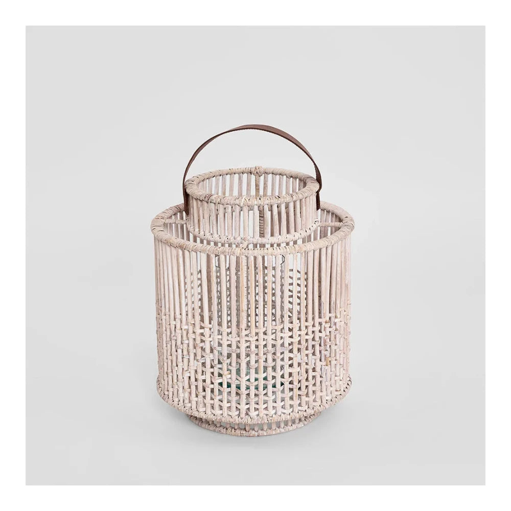 Rattan Lantern Medium White Wash