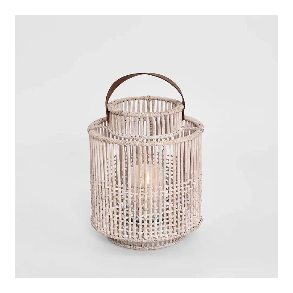 Rattan Lantern Medium White Wash