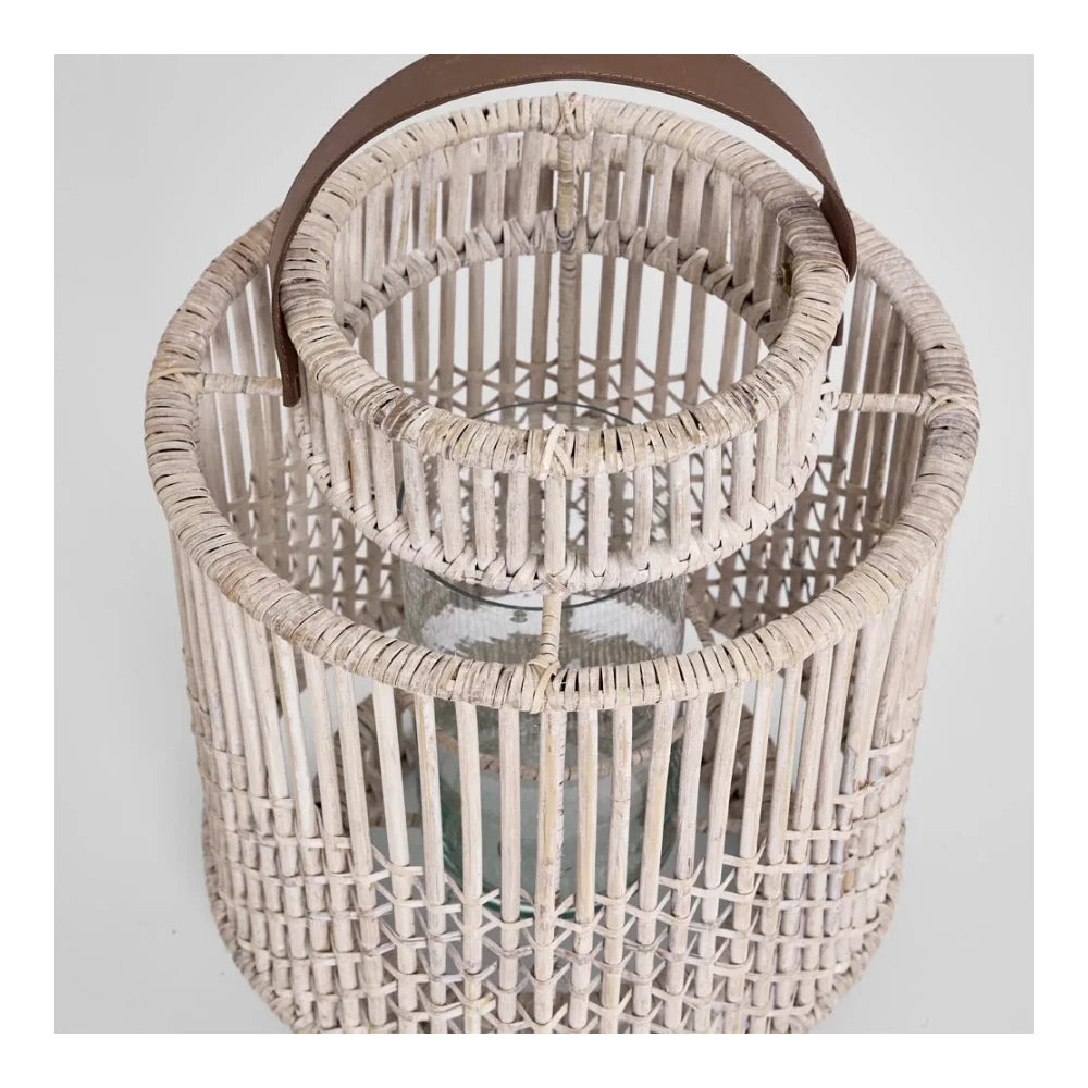 Rattan Lantern Medium White Wash