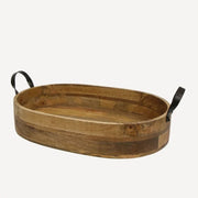 Oval Mango Wood Serving Tray with Iron Handles – Brown