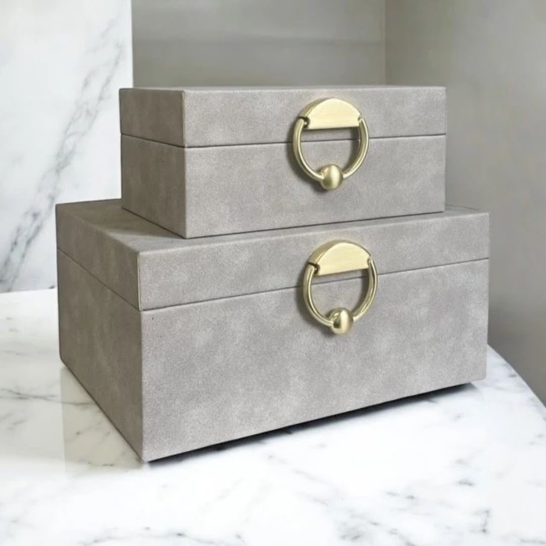 Suede Decorative Storage Box with Brushed Gold Latch