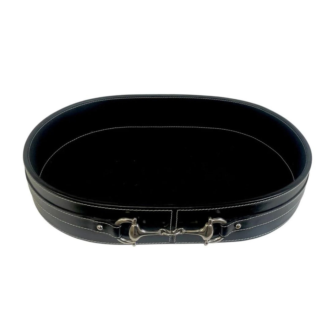 BLACK OVAL LEATHER TRAY